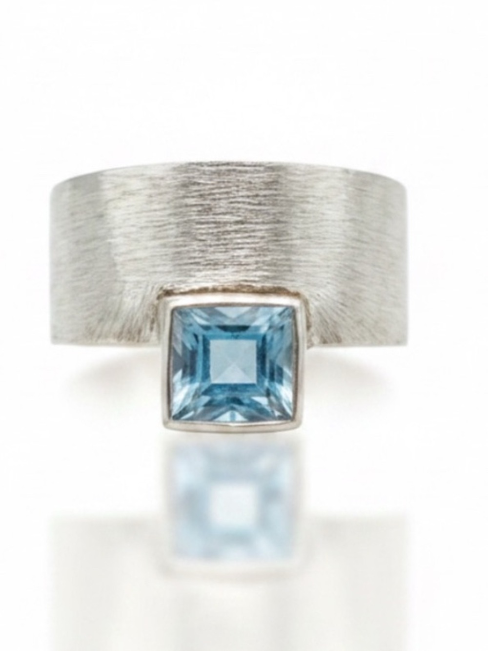 Artisan 925 Sterling Silver Wide Brushed Band Ring Blue Topaz Sz 7